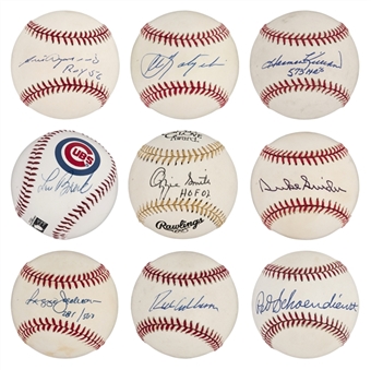 Lot of (9) Hall of Fame Hitters Single Signed Baseballs (PSA/DNA Pre-Cert)